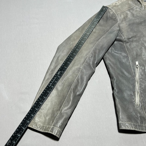 Williams & Kent Mens Gray Leather Lined Full Zip Motorcycle Jacket Plus Size XXL - Picture 15 of 16